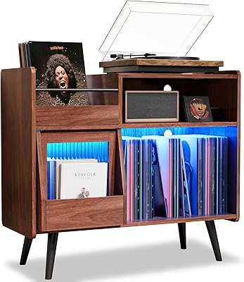 MULEJYBO Large Record Player Stand with Sliding Door