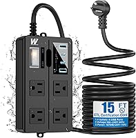 VNJ Outdoor Power Strip with 4AC Outlets + 4USB Ports, 15FT Extension Cord — image 1