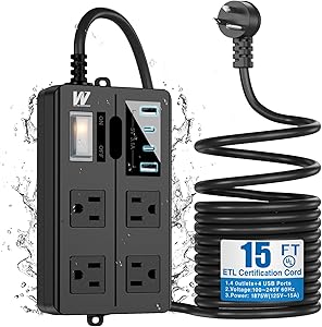 VNJ Outdoor Power Strip with 4AC Outlets + 4USB Ports, 15FT Extension Cord Review