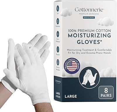 Cottonnerie Cotton Gloves for Dry Hands, Large, 8 Pairs