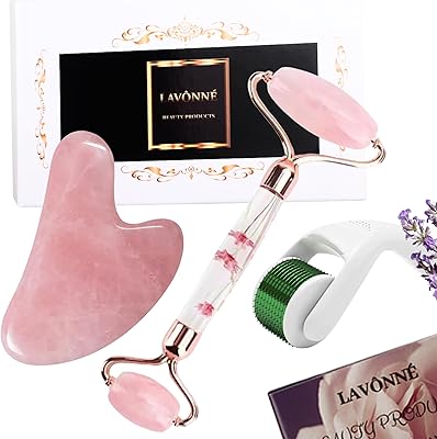 LAVÔNNÉ Rose Quartz Jade Roller and Gua Sha Set (4 PCS)
