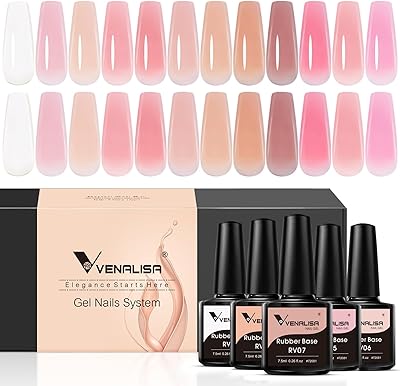 VENALISA 3 in 1 Rubber Base Gel Nail Polish Set, 12 Colors