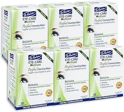 Dr. Fischer Eye Wipes - Hypoallergenic Eyelid Wipes (6 packs of 30 wipes)