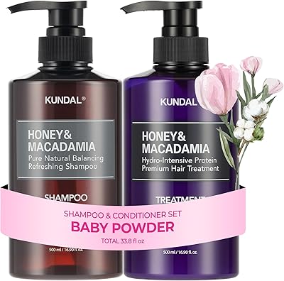 KUNDAL Korean Shampoo and Conditioner Set Baby Powder 16.9 fl oz