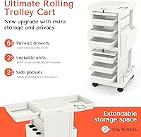 TASALON Salon Trolley Cart with Lock, 6 Lockable Trays, White — image 2