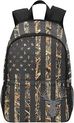 M YESCUSTOM Camouflage USA Flag Deer Backpack