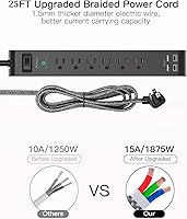 Mifaso Flat Plug Extension Cord 25FT Surge Protector Power Strip — image 5