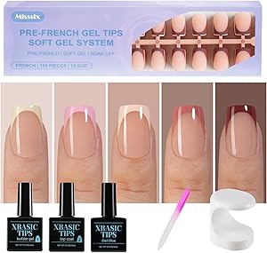 Misssix French Tip Press On Nails Kit, 160Pcs Short Square Gel Nail Tips