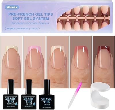 Misssix French Tip Press On Nails Kit, 160Pcs Short Square Gel Nail Tips