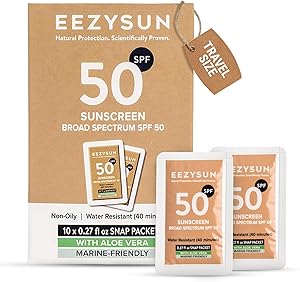 EEZYSUN Mineral SPF 50 Travel Size Sunscreen Snap Packets 10pk Review