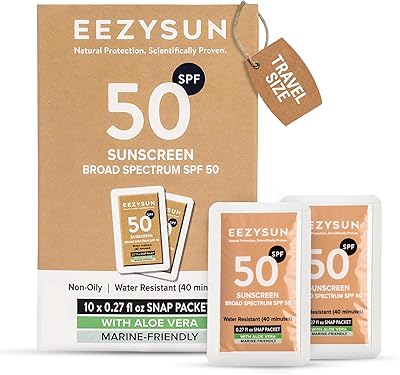EEZYSUN Mineral SPF 50 Travel Size Sunscreen Snap Packets 10pk