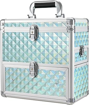FRENESSA Extra Large Makeup Organizer with Drawer, Mirror, Dividers - Watery Blue