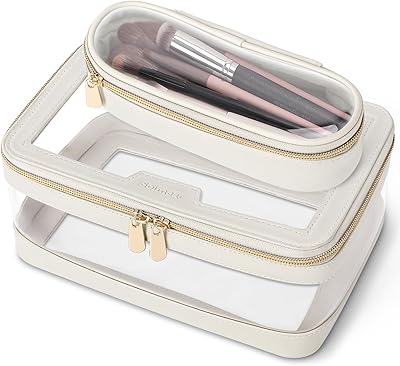 Soimeat Travel Clear Makeup Bag with Makeup Brush Bag - Off-White