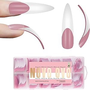 NOVO OVO XXL Curved Stiletto Almond French Tip Nail Tips Review