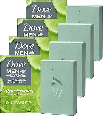 Dove Men+Care Plant-Powered Reinvigorating Lime & Avocado Oil Bar Soap 4-in-1, 5oz, 4 Count