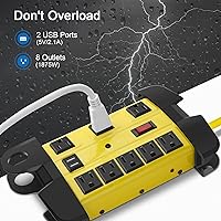 CCCEI Heavy Duty Power Strip with USB, 8 Outlets, 2700J Surge Protector, 12 FT Cord — image 2