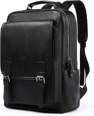 MOYYI Leather Backpack 15.6 Inch Laptop Black