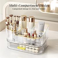 Delamu Makeup Organizer with Stackable Drawers and 360° Rotating Brush Holder — image 5