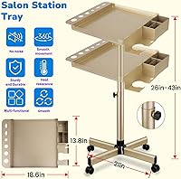 Qinrunkoi Salon Rolling Tray on Wheels, Adjustable Height (Gold) — image 2