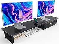 HUANUO Large Dual Monitor Stand with Drawer — image 1