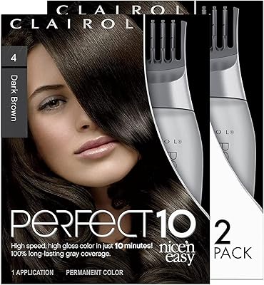 Clairol Nice'n Easy Perfect 10 Permanent Hair Dye, 4 Dark Brown, Pack of 2