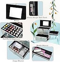 FRENESSA Extra Large Makeup Organizer with Drawer, Mirror, Dividers - Watery Blue — image 5