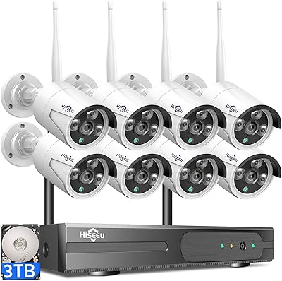 Hiseeu Wireless Pro 4K NVR Security Camera System, 8 Cameras, 3TB Storage