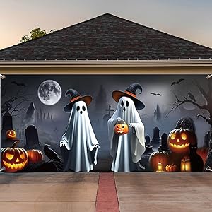 Preboun Halloween Ghost Garage Door Decoration 7 x 16 ft
