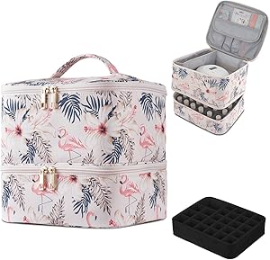 Buruis Double-Layer Nail Polish Organizer Bag, Flamingo Review