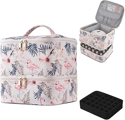 Buruis Double-Layer Nail Polish Organizer Bag, Flamingo