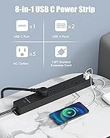 AUOPLUS Surge Protector Power Strip with USB-C, 10FT Extension Cord, 5 Outlets — image 2