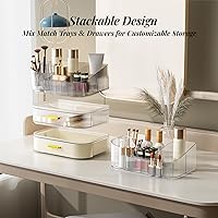 Delamu Makeup Organizer with Stackable Drawers and 360° Rotating Brush Holder — image 6
