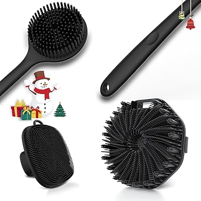 QiaKeoo Silicone Bath Brush Set (Black, 3 Pcs)