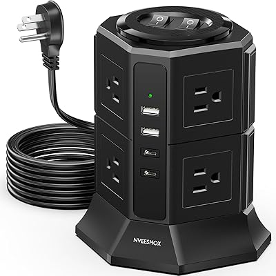 NVEESHOX Surge Protector Power Strip Tower