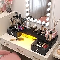 YAOHUOO Dual Monitor Stand with LED Light and 2 Drawers — image 6