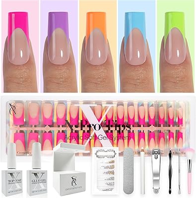SXC Cosmetics X-Pro Tips French Tip Press On Nails - GLOW117KIT-M Square