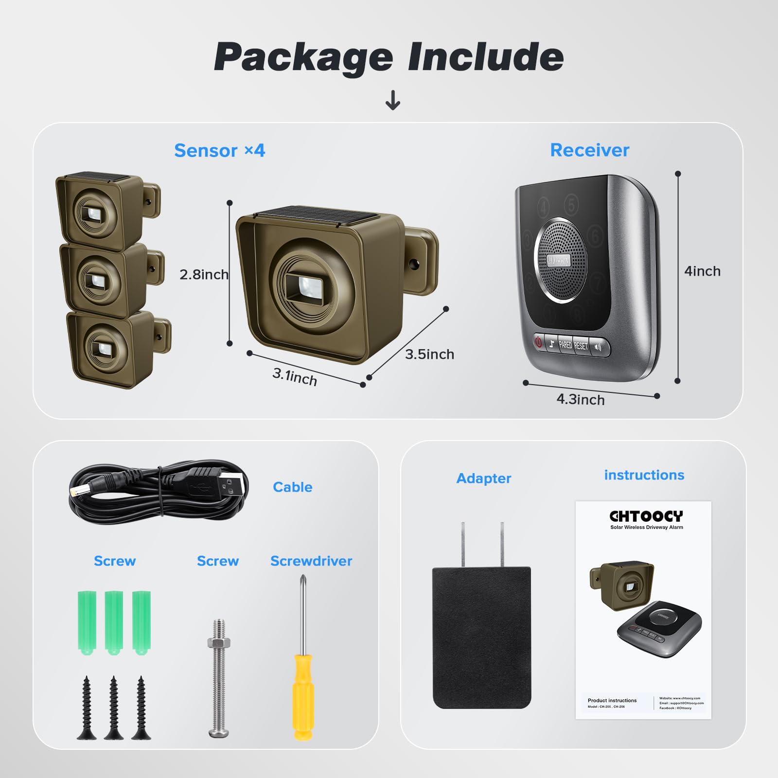 Wuloo Solar Wireless Driveway Alarm Sensor - Expandable Motion Detection For Home Security