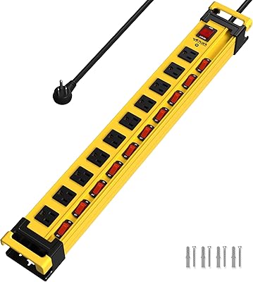 Plug'n Power Strip 10 Outlet Surge Protector 3300J with Individual Switches 9FT Cord