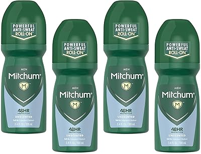 Mitchum Invisible Anti-Perspirant & Deodorant Roll-On, Unscented 3.4 oz (Pack of 4)