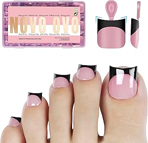 NOVO OVO Halloween Black French Tip Toe Nail Tips, Berry Pink Review