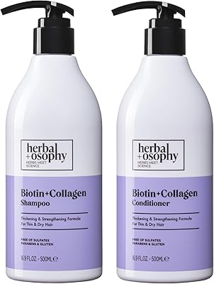 Herbalosophy Biotin & Collagen Shampoo & Conditioner Set, 2 x 16.9 Fl Oz