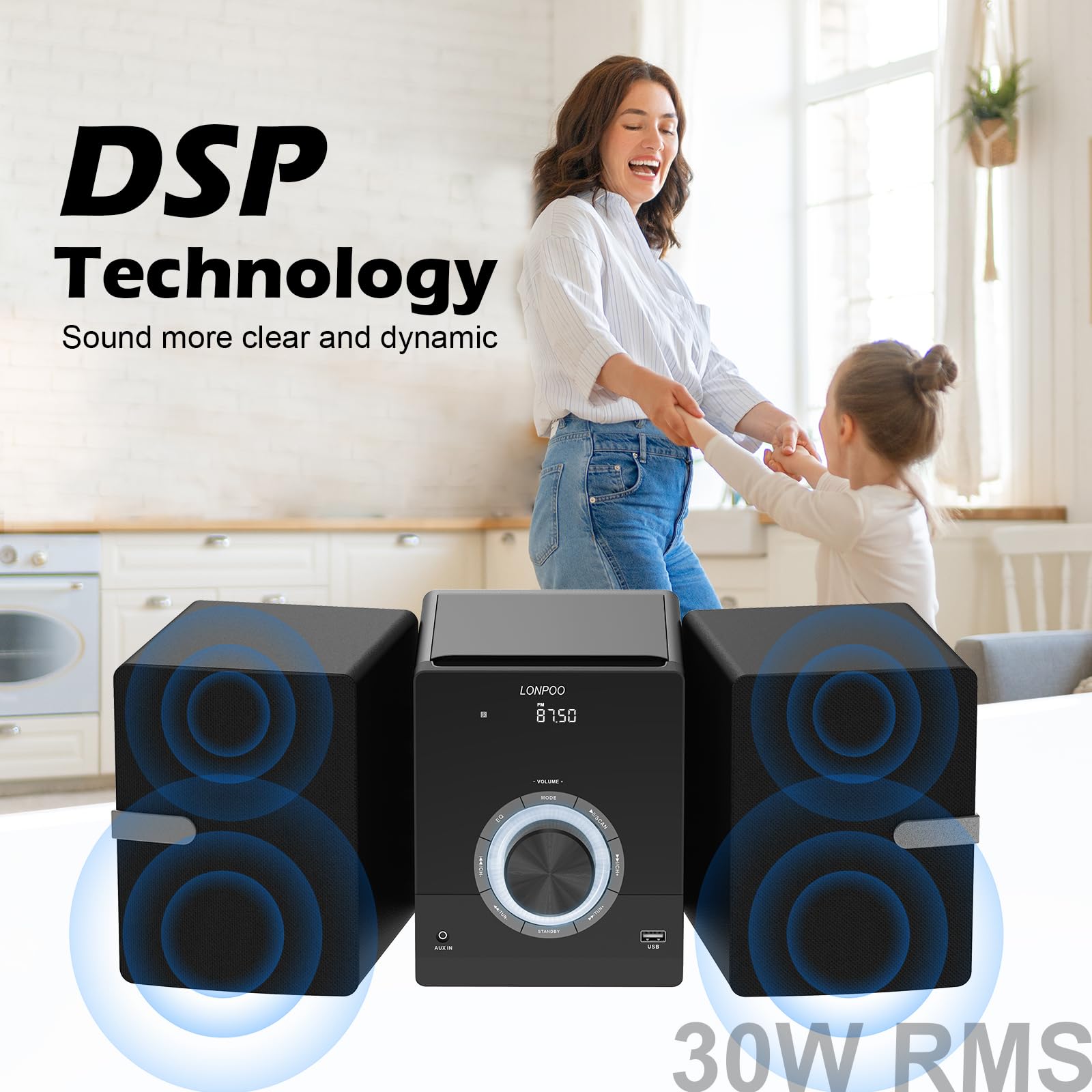 LONPOO CDミニコンポLP-886 LONPPO LP886 Bluetooth Shelf Music System with CD Player, MP3, USB