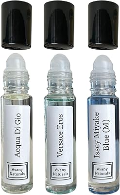Avany Naturals Men's Fragrance Samples - Roll on Body Oil, Fresh Collection, 3 Pc