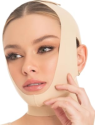 M&D Face Slimming Chin Strap Lipo Compression Garment, Beige, Large