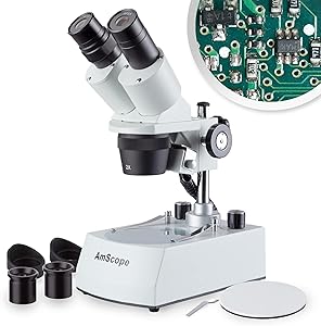 AmScope SE306R-P-LED Cordless LED Stereo Microscope 20x-40x