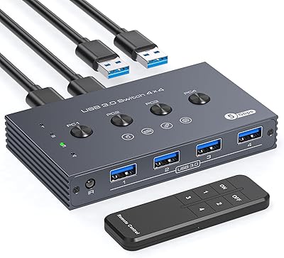 TJCXELE USB 3.0 Switch Selector 4-Port for 4 Computers