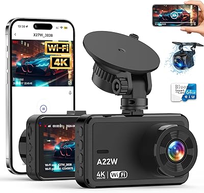Biuone A22W 4K Dash Cam Front and Rear with 64GB Card