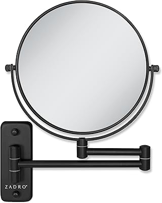 Zadro 7″ Wall Mounted Makeup Mirror with Magnification & Extending Arm, Black