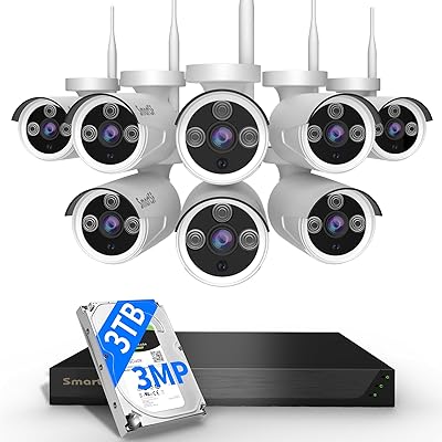 SmartSF Wireless Security Camera System 10CH 5MP NVR with 8 3MP Cameras 3TB HDD