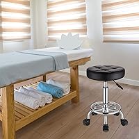 HMTOT Round Rolling Stool with PU Leather Seat, Height Adjustable, Swivel, Black — image 2